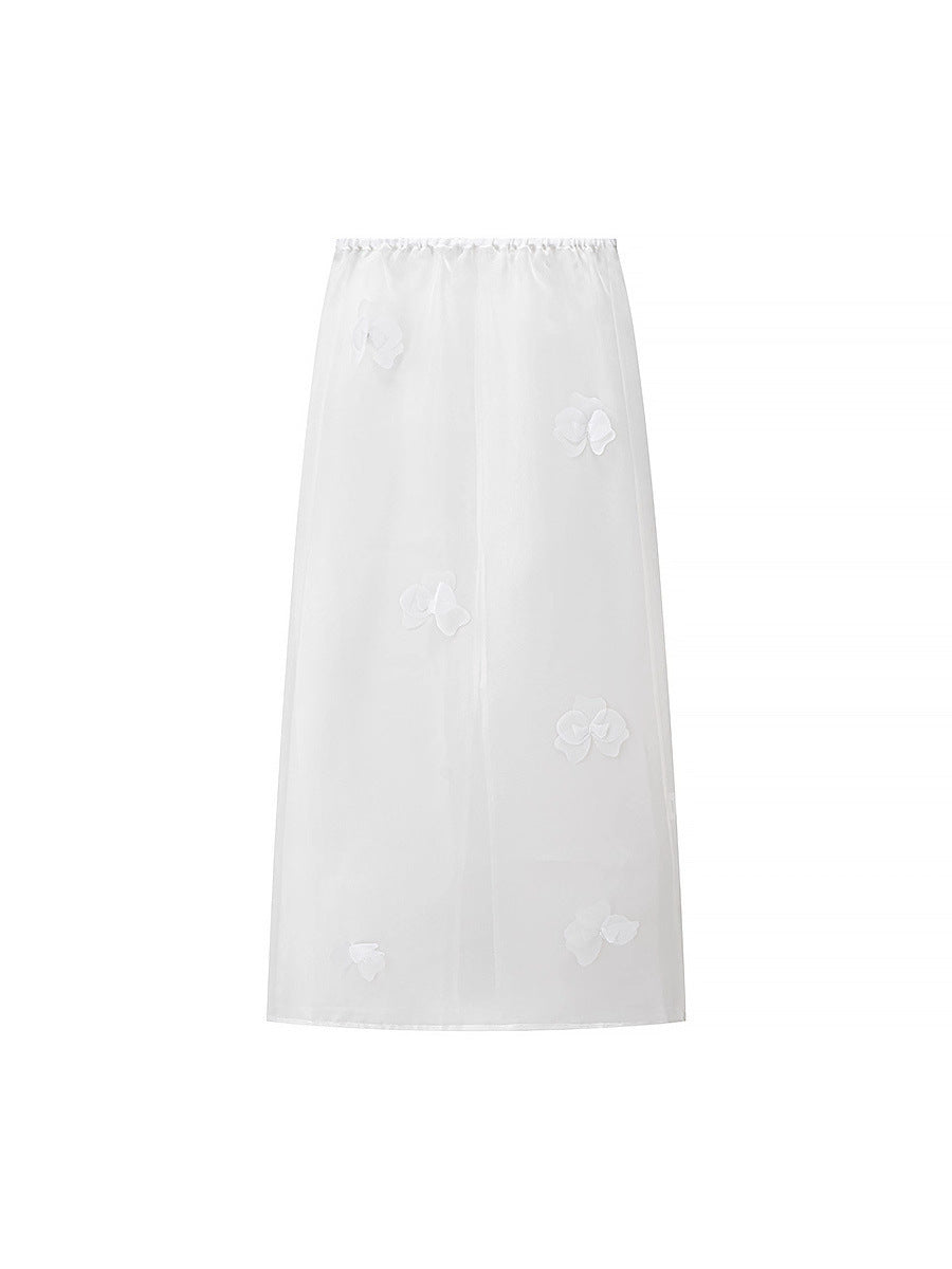 Dam lång transparent blus med blommönster och sidöppning Mirla-Eva Jonsson