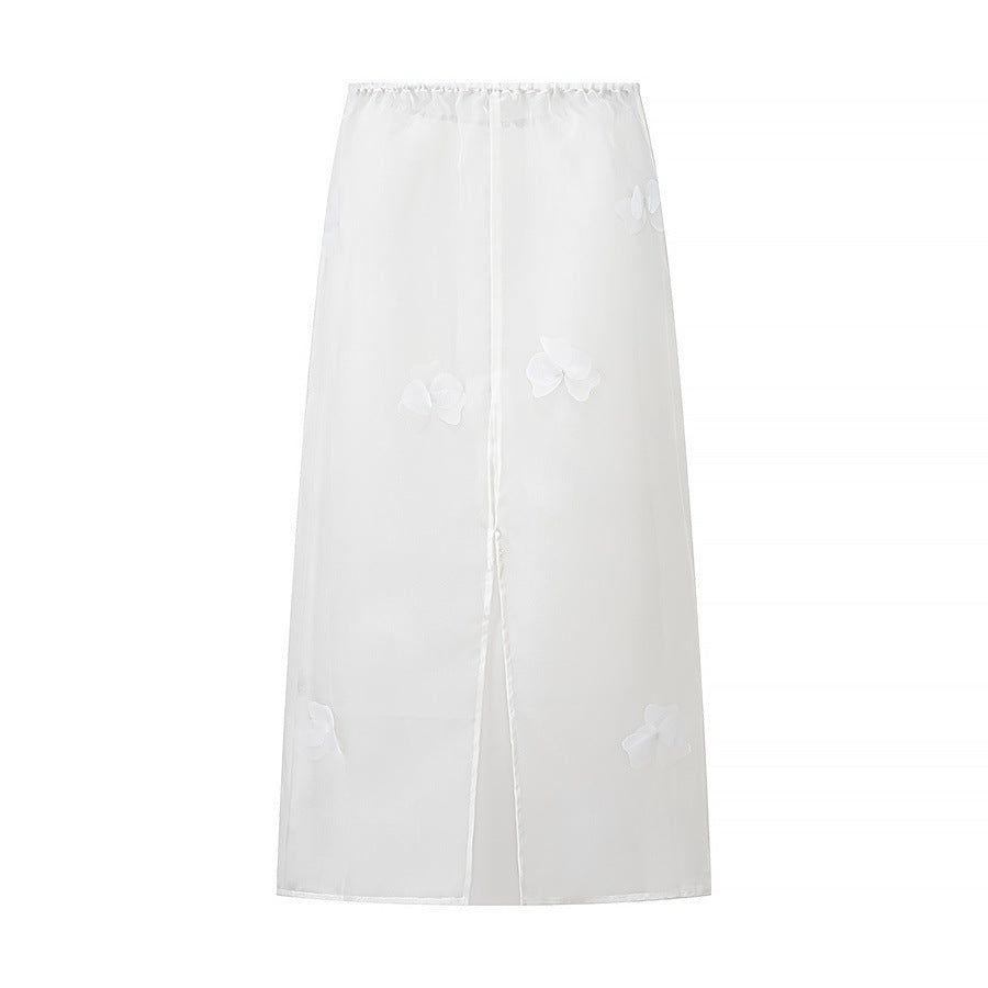 Dam lång transparent blus med blommönster och sidöppning Mirla-Eva Jonsson