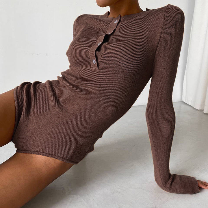 Dam långärmad bodysuit med knappslå och ribbstruktur Mirla-Eva Jonsson