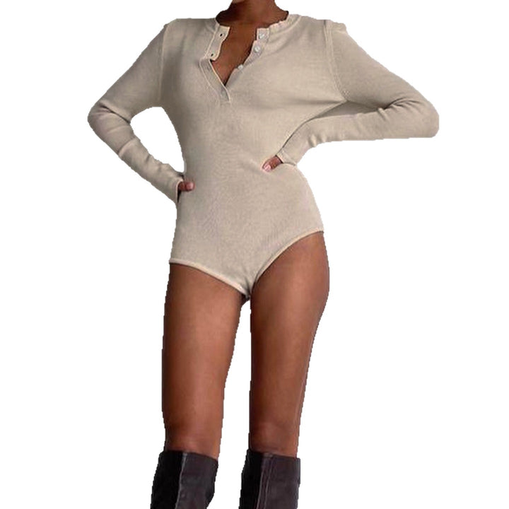 Dam långärmad bodysuit med knappslå och ribbstruktur Mirla-Eva Jonsson