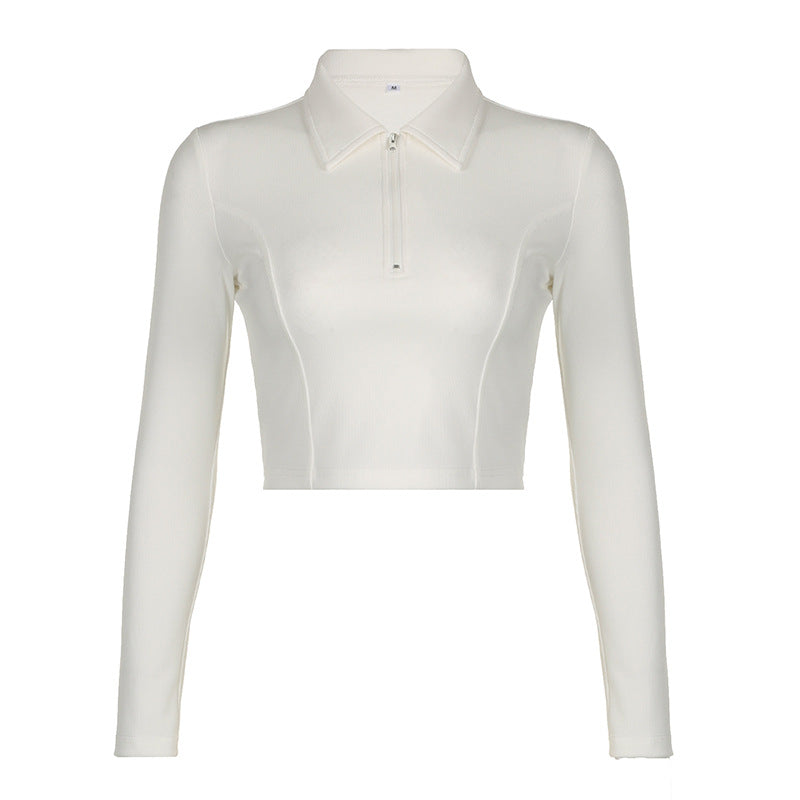 Dam långärmad cropped Poloshirt med mjukt strukturmaterial Mirla-Eva Jonsson