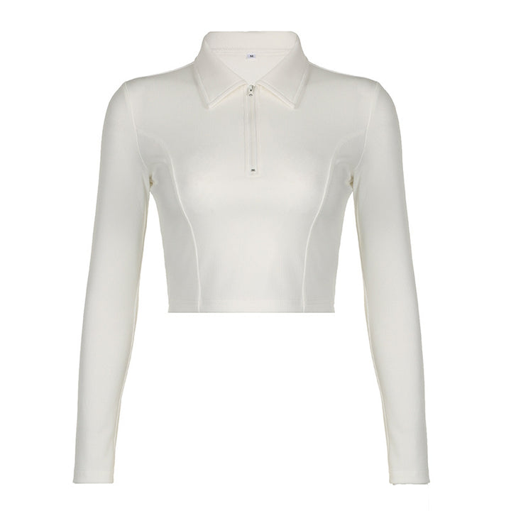 Dam långärmad cropped Poloshirt med mjukt strukturmaterial Mirla-Eva Jonsson