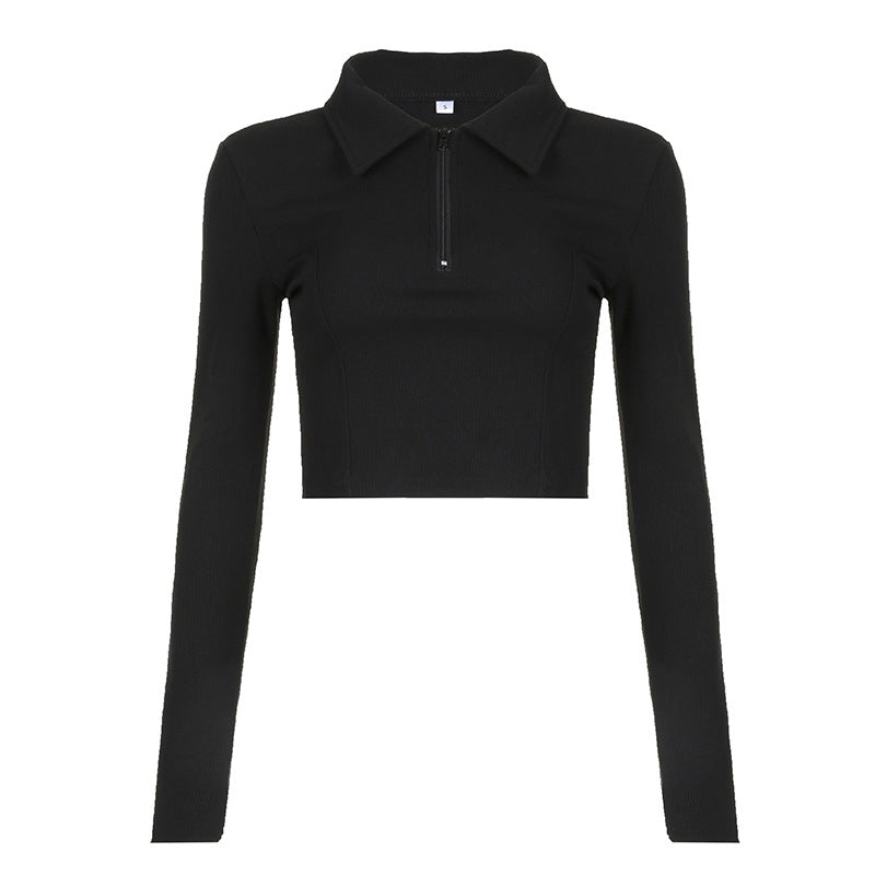 Dam långärmad cropped Poloshirt med mjukt strukturmaterial Mirla-Eva Jonsson