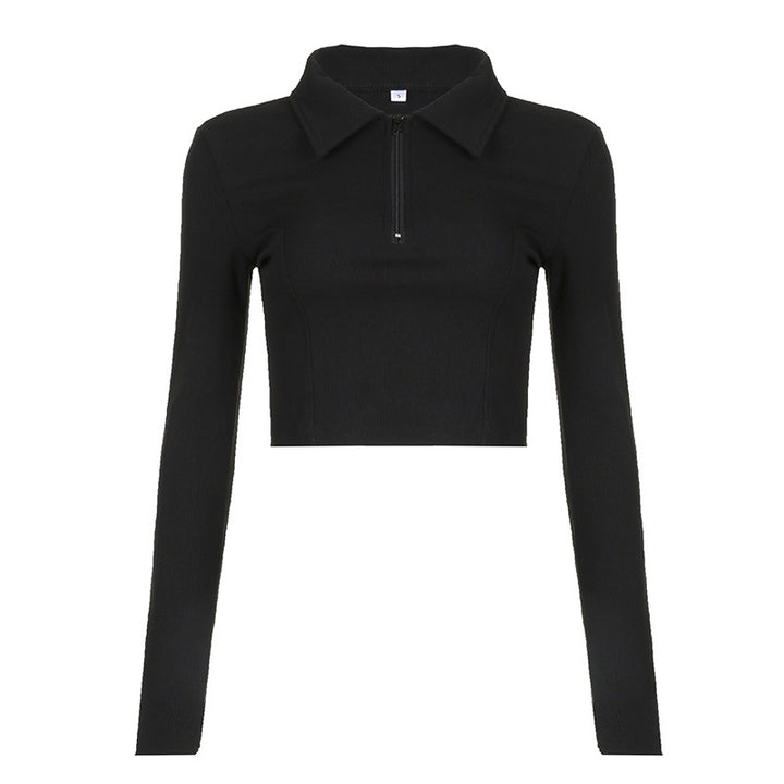 Dam långärmad cropped Poloshirt med mjukt strukturmaterial Mirla-Eva Jonsson