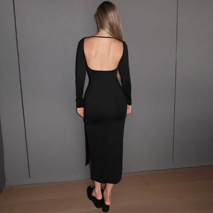 Dam långärmad midi-klänning med elegant slits och figurnära passform Mirla-Eva Jonsson