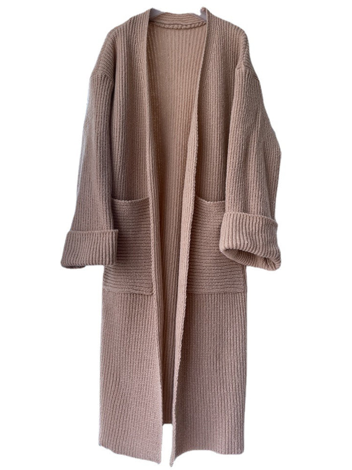 Dam långstickad kappa med djupa fickor och elegant design Eva Jonsson-Eva Jonsson