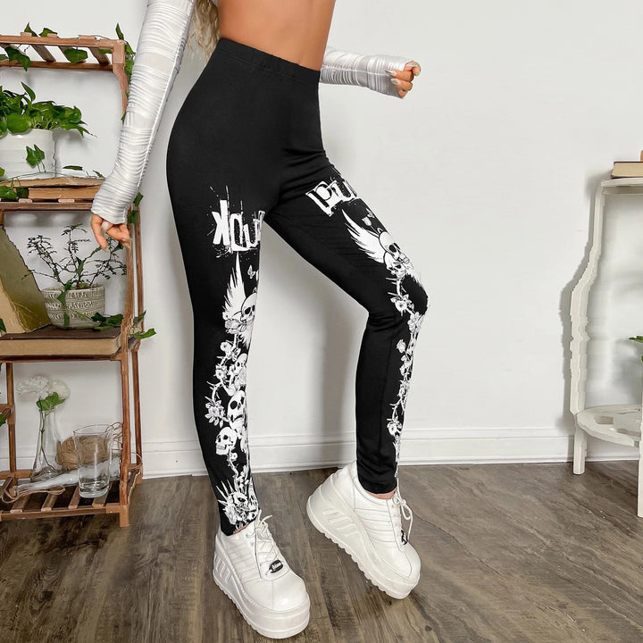 Dam leggings med iögonfallande dödskalle- och blommönster Mirla-Eva Jonsson
