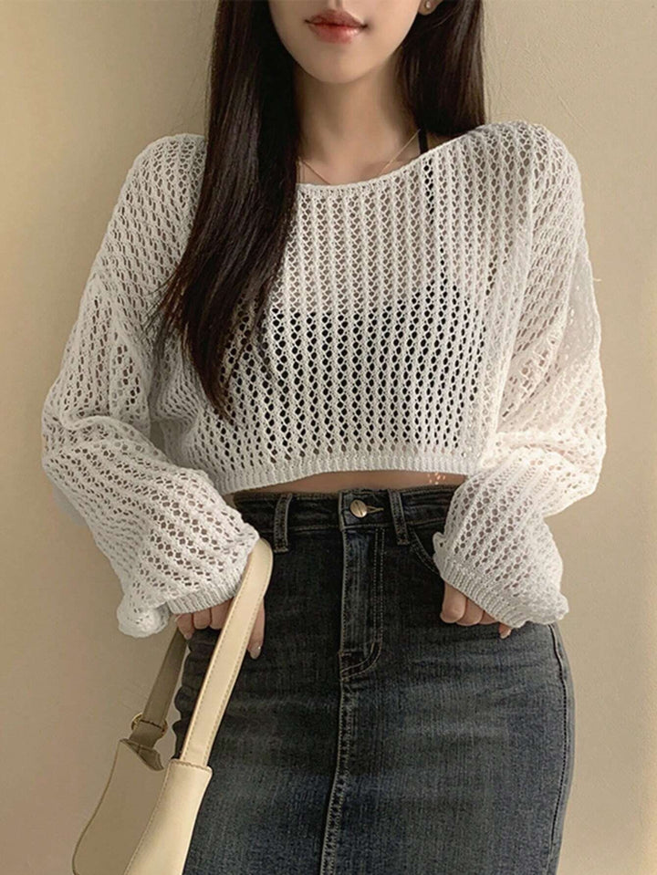 Dam luftig cropped stickat topp i modern nätdesign Mirla-Eva Jonsson