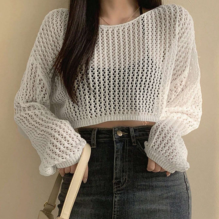 Dam luftig cropped stickat topp i modern nätdesign Mirla-Eva Jonsson
