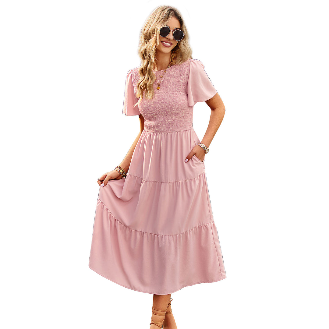 Dam midi dress med svängande volangkant och elastisk överdel Mirla-Eva Jonsson