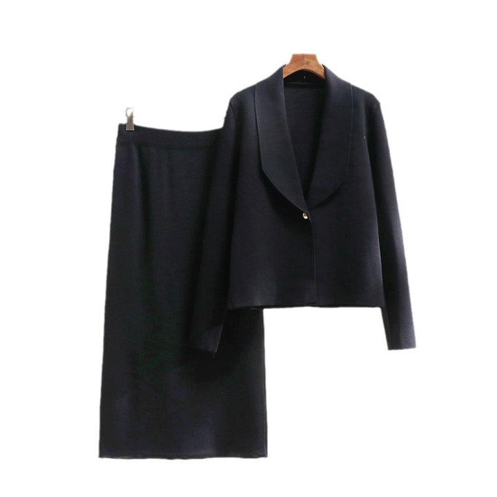 Dam mode elegant stickad ensemble med blazer och midikjol Mirla-Eva Jonsson