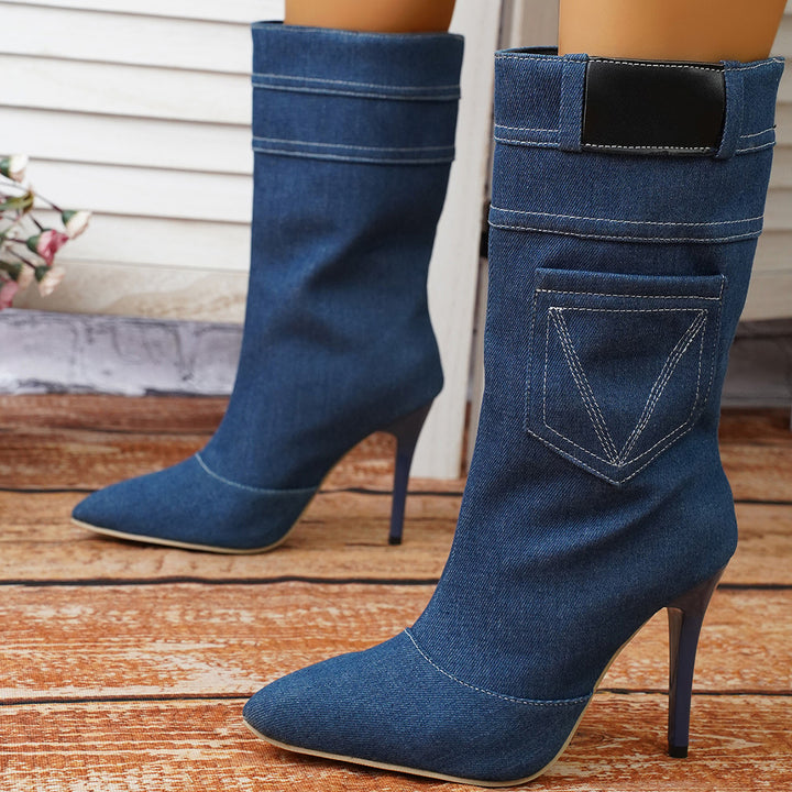Dam överknästövlar i högkvalitativ denim med elegant häl Mirla-Eva Jonsson