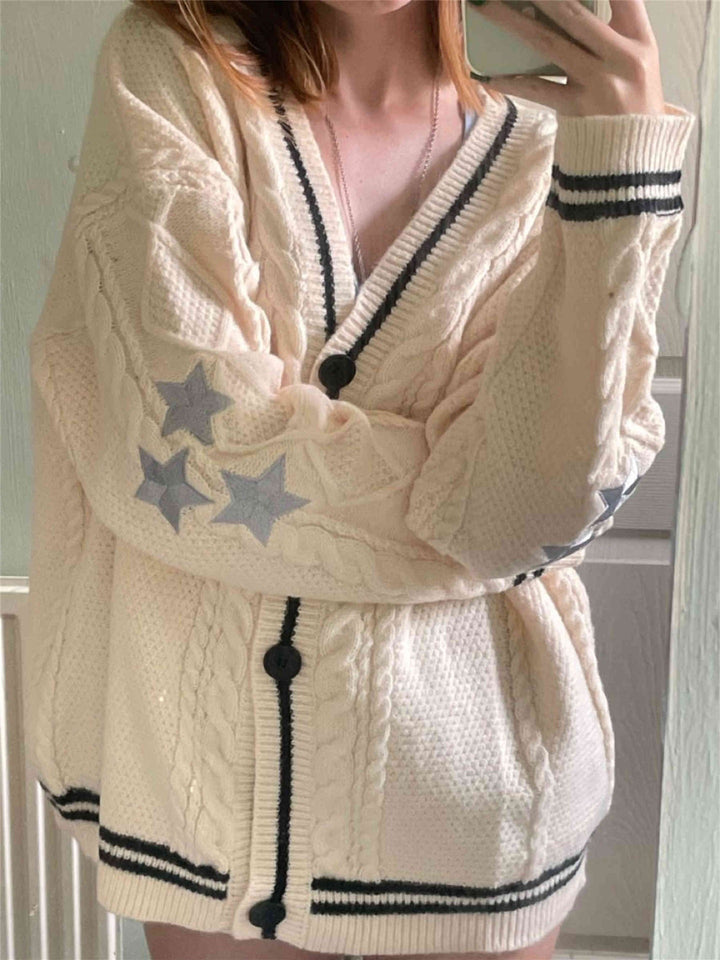Dam oversized kofta med stjärnmönster och kontrastkanter Eva Jonsson-Eva Jonsson