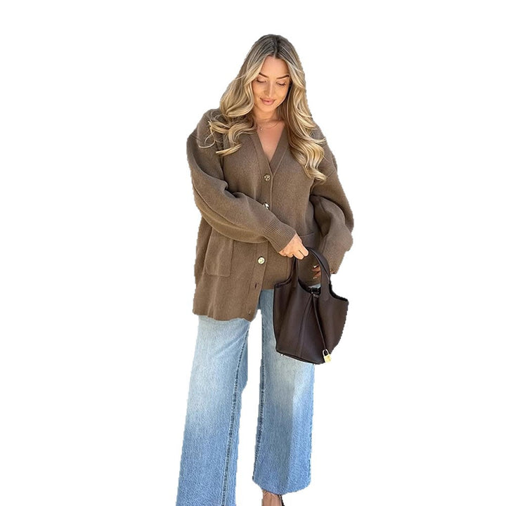 Dam oversized stickad jacka med knapppdetaljer Mirla-Eva Jonsson