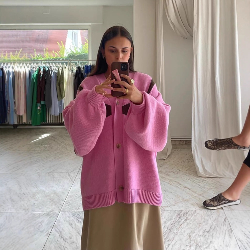 Dam oversized stickad jacka med kontrasterande mönster Mirla-Eva Jonsson