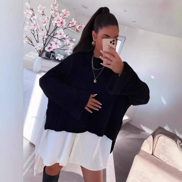 Dam oversized stickad tröja med strukturerad hålmönster och avslappnad passform Mirla-Eva Jonsson