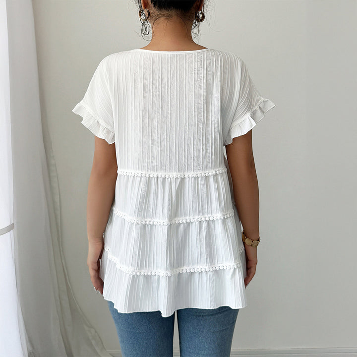 Dam ruffled shirt with decorative lace inserts Mirla-Eva Jonsson