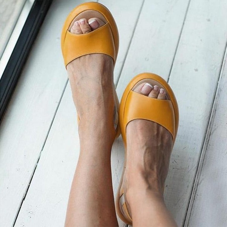 Dam sandaler - Öppen tå - Tjock sula - Lädersandaler - Sommarsandaler-Eva Jonsson