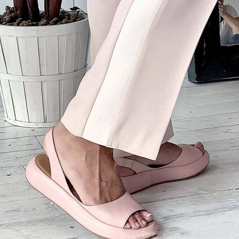 Dam sandaler - Öppen tå - Tjock sula - Lädersandaler - Sommarsandaler-Eva Jonsson