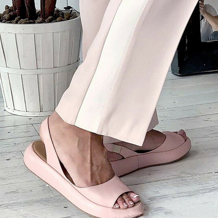 Dam sandaler - Öppen tå - Tjock sula - Lädersandaler - Sommarsandaler-Eva Jonsson