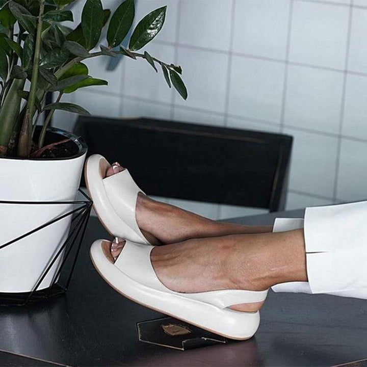Dam sandaler - Öppen tå - Tjock sula - Lädersandaler - Sommarsandaler-Eva Jonsson