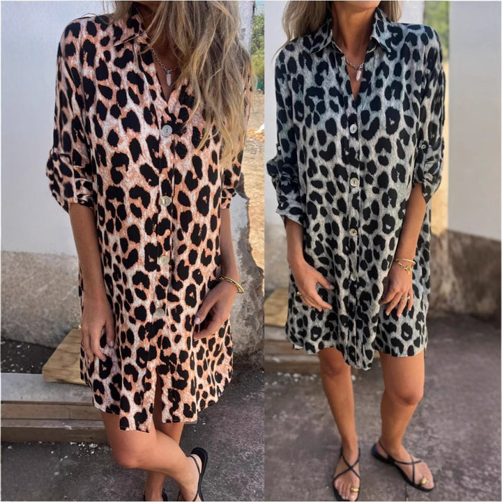 Dam skjortklänning i trendigt leopardtryck Mirla-Eva Jonsson