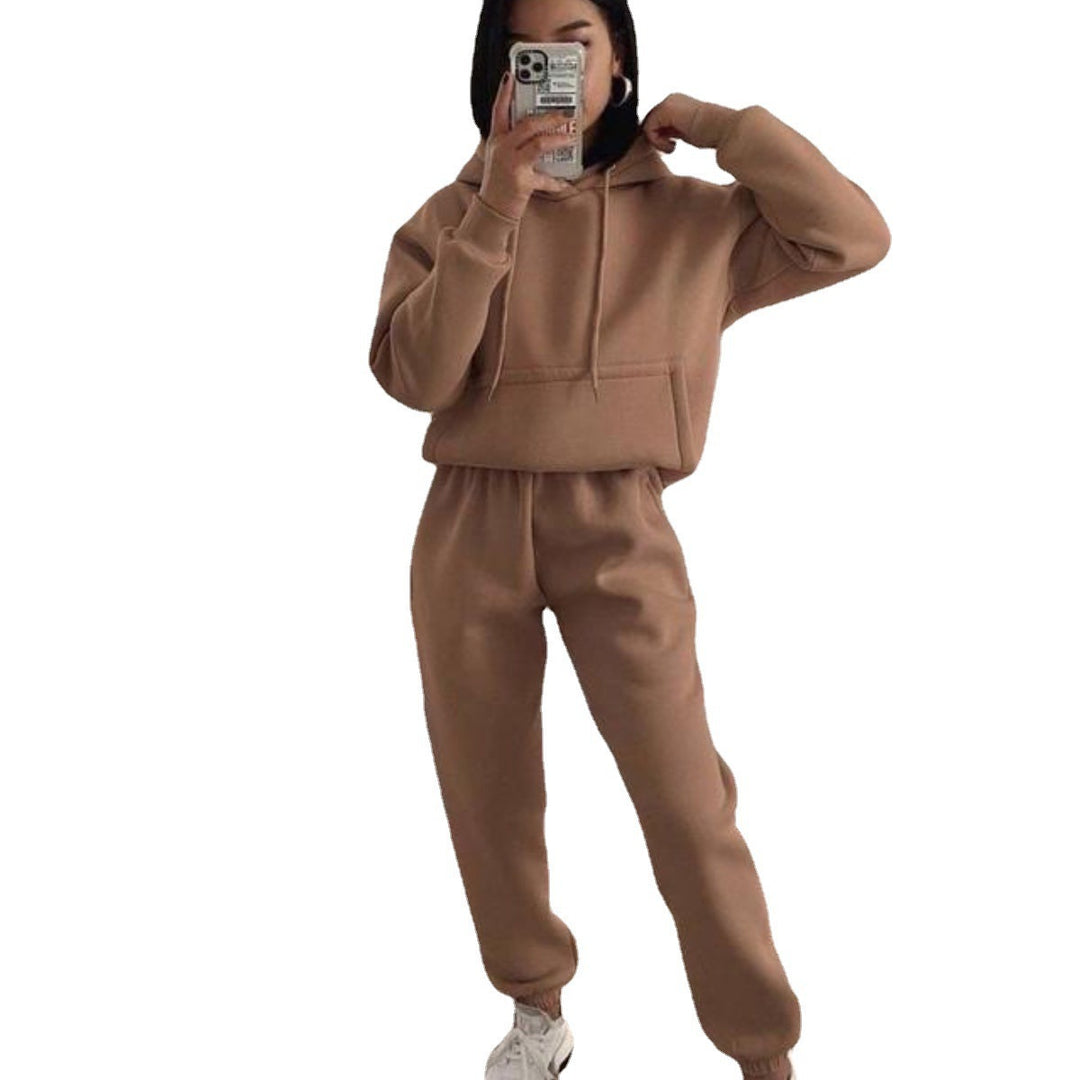 Dam sportig fleece jogging set med huva och elastisk midja Mirla-Eva Jonsson