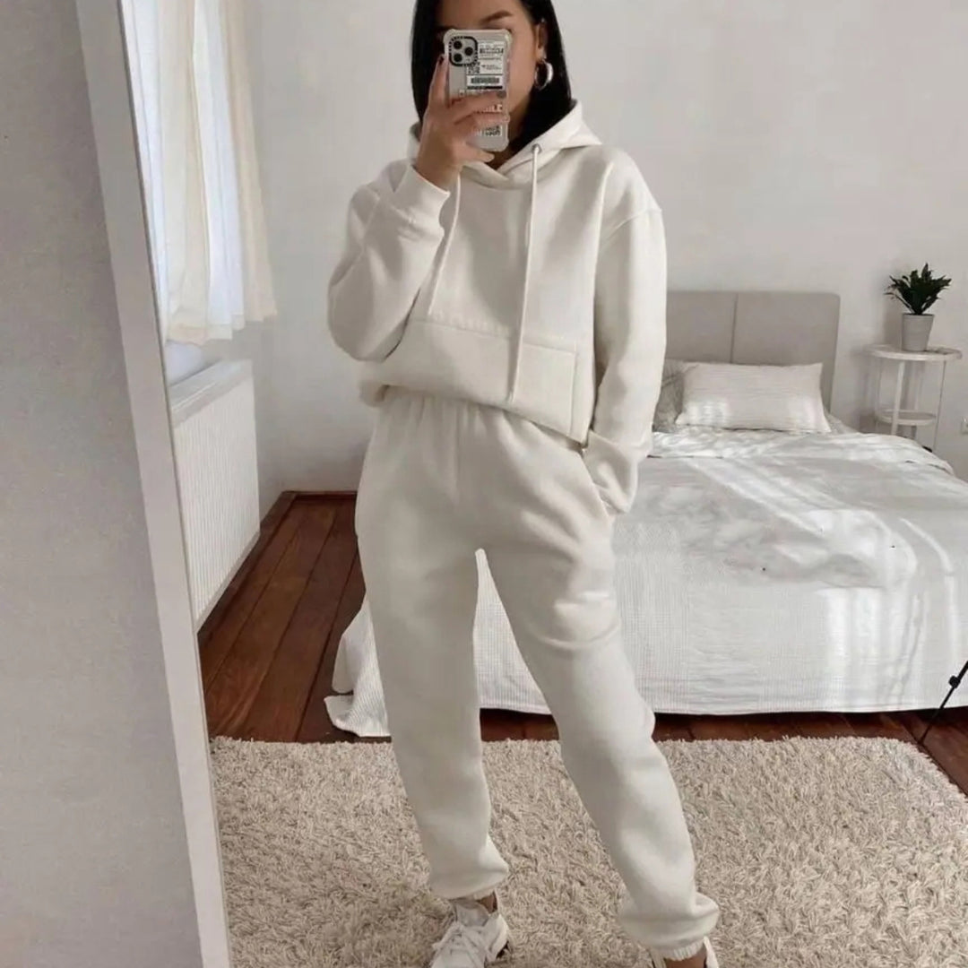 Dam sportig fleece jogging set med huva och elastisk midja Mirla-Eva Jonsson