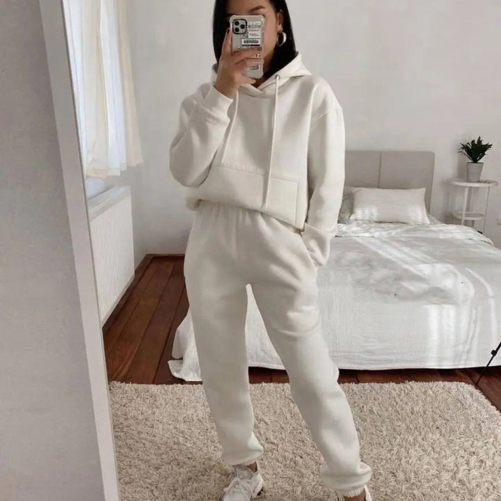Dam sportig fleece jogging set med huva och elastisk midja Mirla-Eva Jonsson