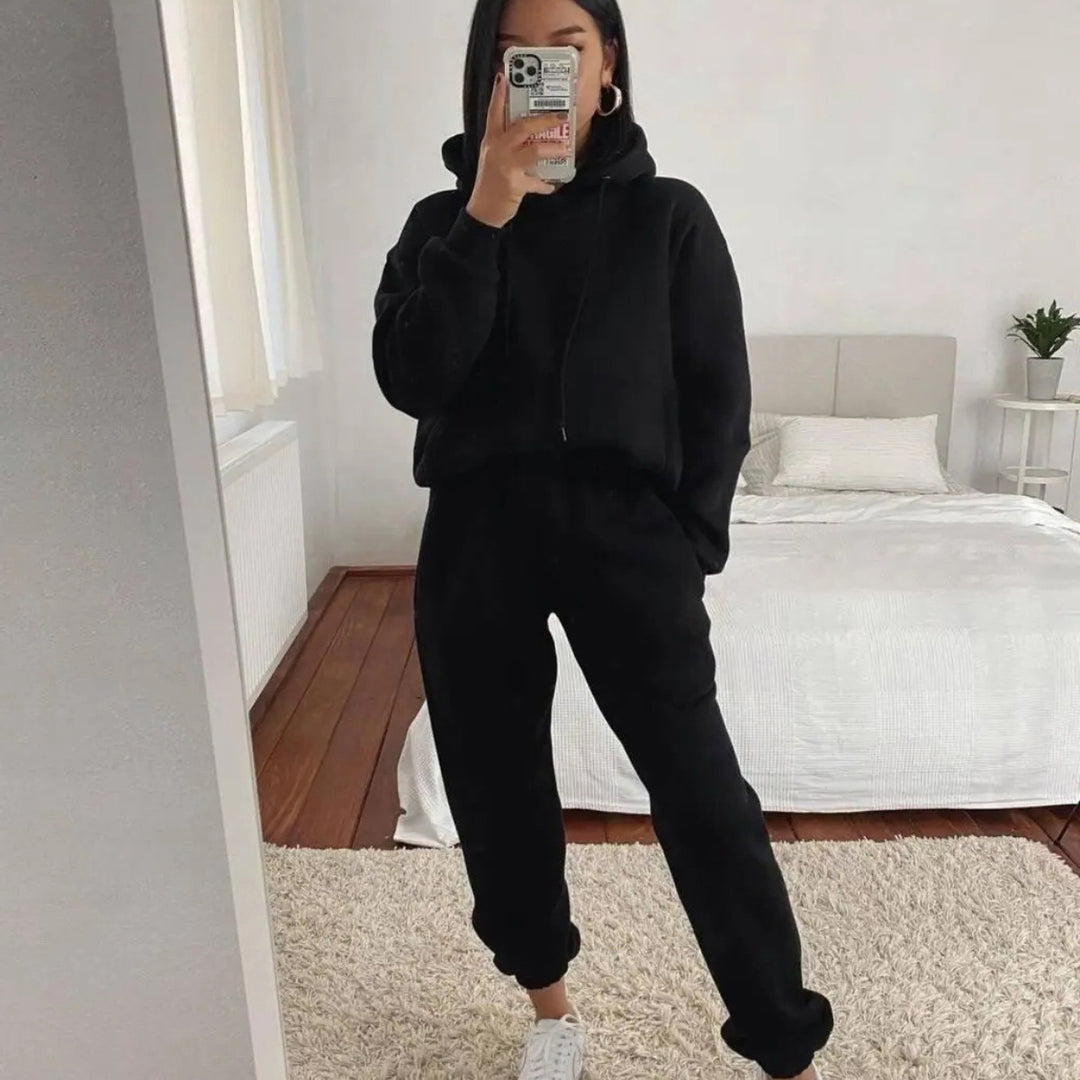 Dam sportig fleece jogging set med huva och elastisk midja Mirla-Eva Jonsson