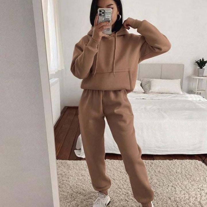 Dam sportig fleece jogging set med huva och elastisk midja Mirla-Eva Jonsson