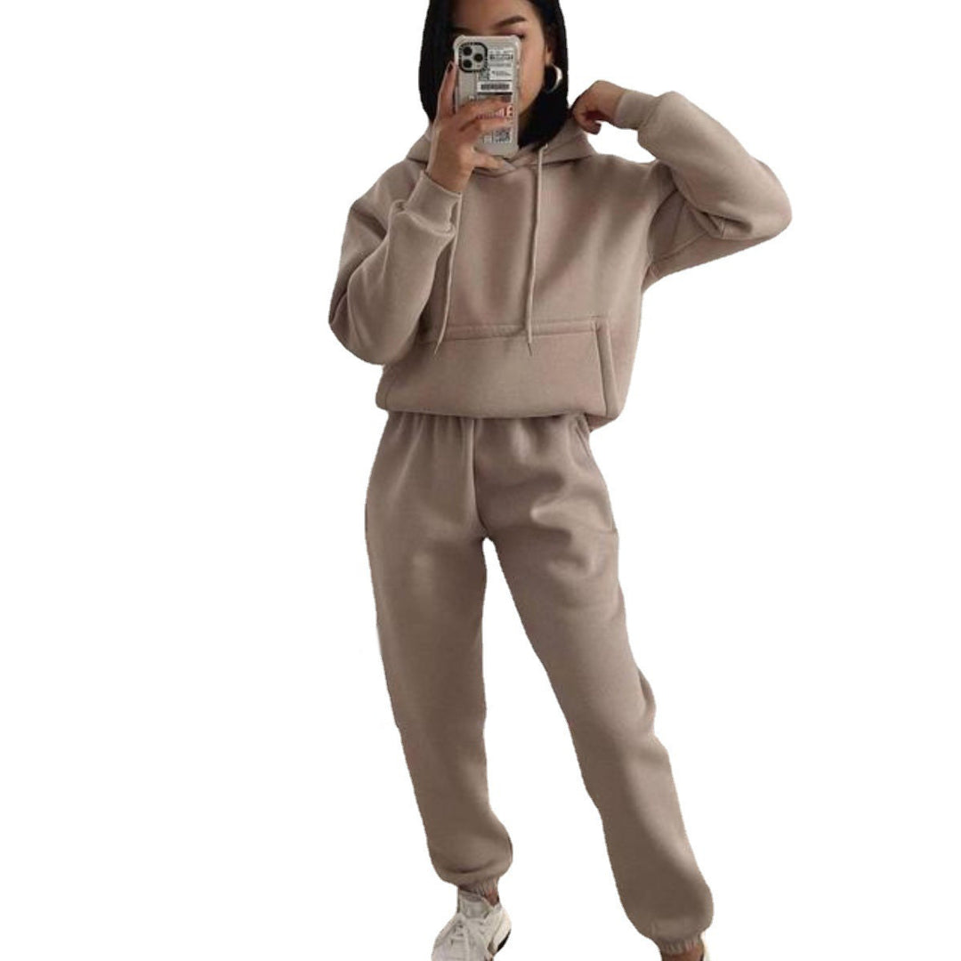 Dam sportig fleece jogging set med huva och elastisk midja Mirla-Eva Jonsson