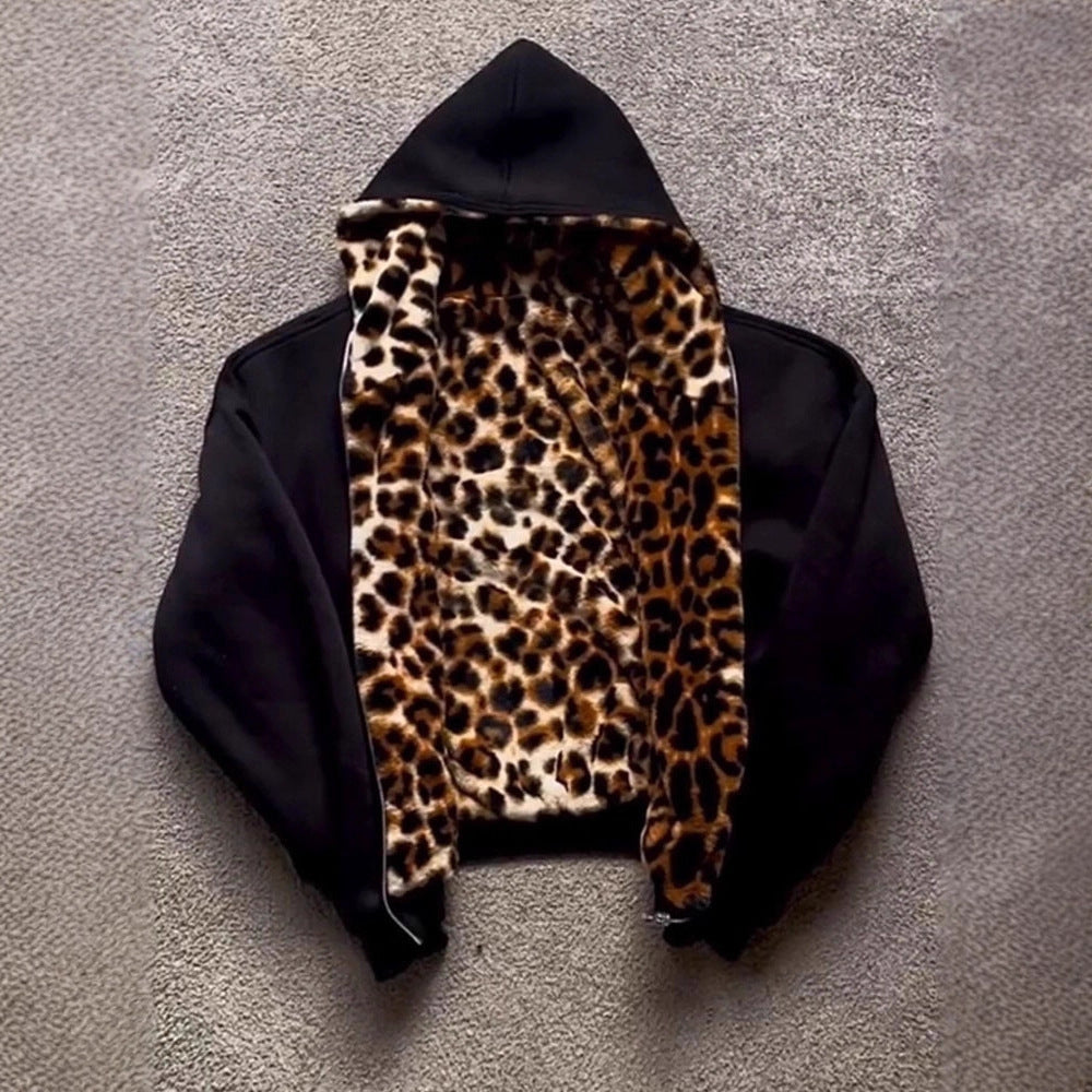 Dam sportig hoodie med leopardfoder Mirla-Eva Jonsson