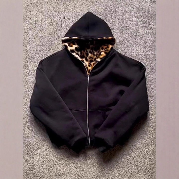 Dam sportig hoodie med leopardfoder Mirla-Eva Jonsson