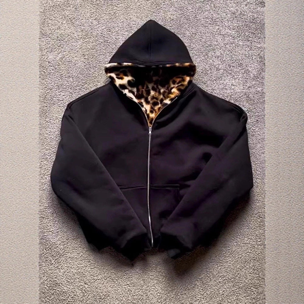 Dam sportig hoodie med leopardfoder Mirla-Eva Jonsson