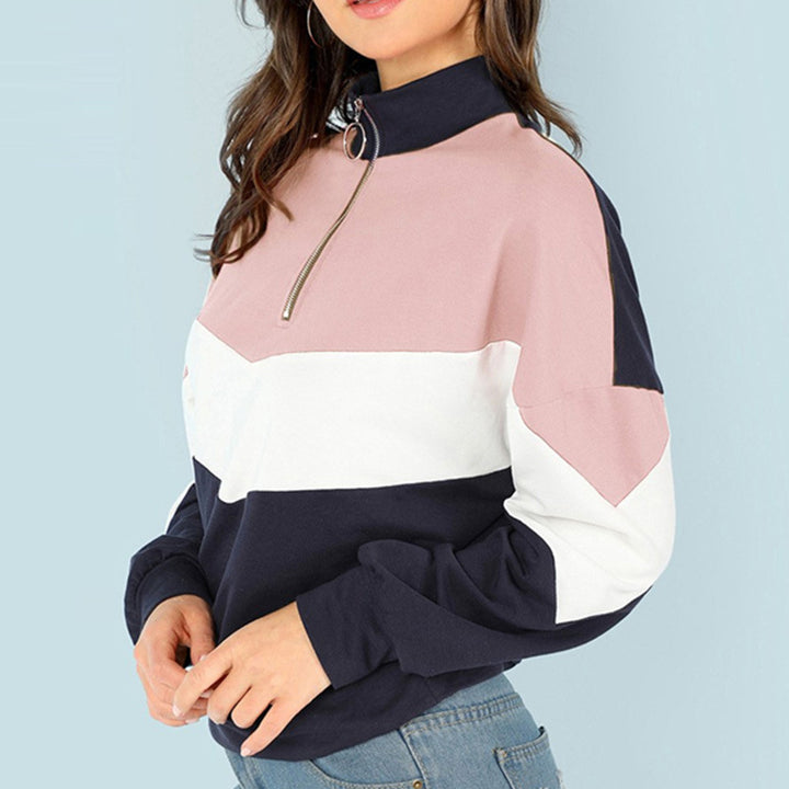 Dam sportig sweatshirt med hög krage och färgkontrastdesign Eva Jonsson-Eva Jonsson