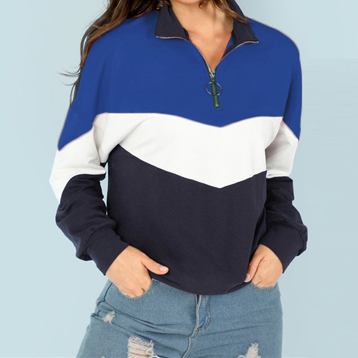 Dam sportig sweatshirt med hög krage och färgkontrastdesign Eva Jonsson-Eva Jonsson