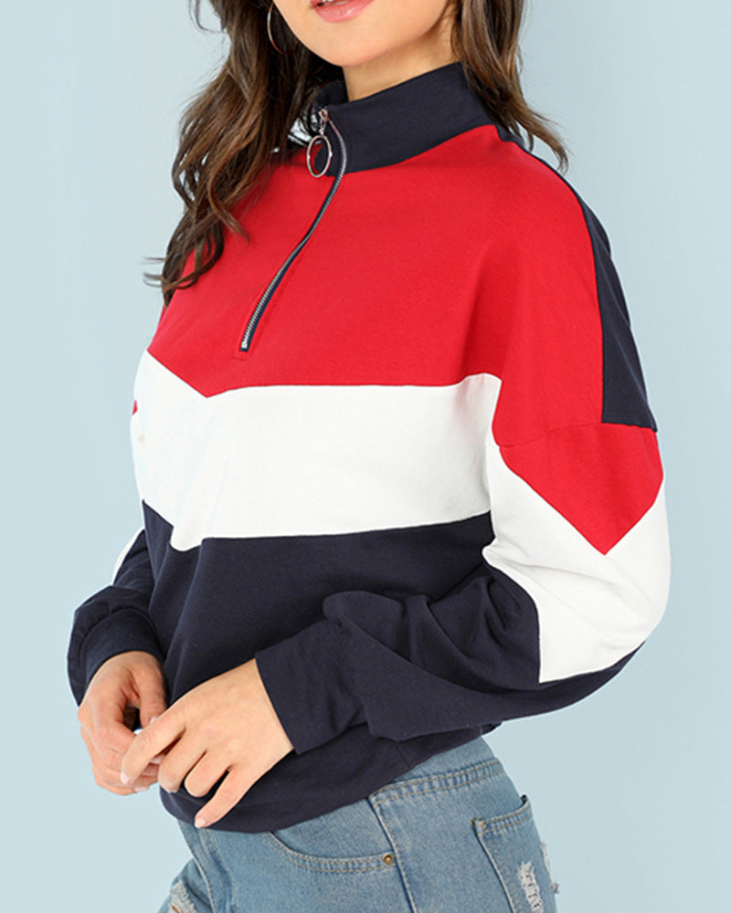 Dam sportig sweatshirt med hög krage och färgkontrastdesign Eva Jonsson-Eva Jonsson