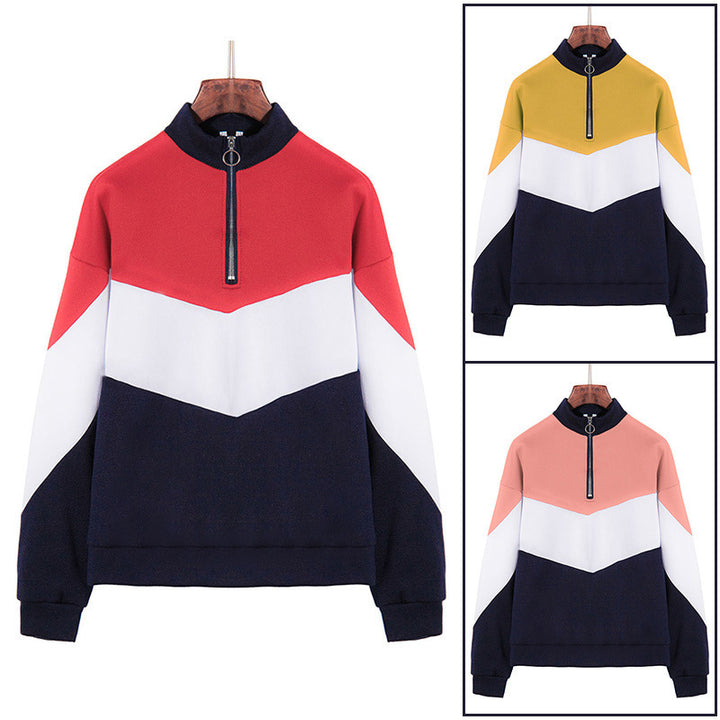 Dam sportig sweatshirt med hög krage och färgkontrastdesign Eva Jonsson-Eva Jonsson