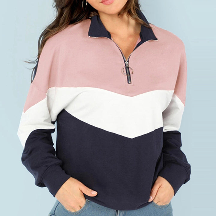 Dam sportig sweatshirt med hög krage och färgkontrastdesign Eva Jonsson-Eva Jonsson