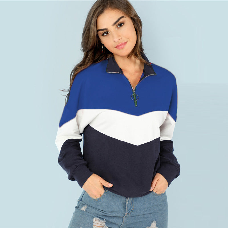 Dam sportig sweatshirt med hög krage och färgkontrastdesign Eva Jonsson-Eva Jonsson