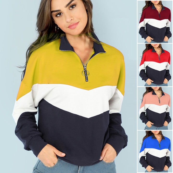 Dam sportig sweatshirt med hög krage och färgkontrastdesign Eva Jonsson-Eva Jonsson
