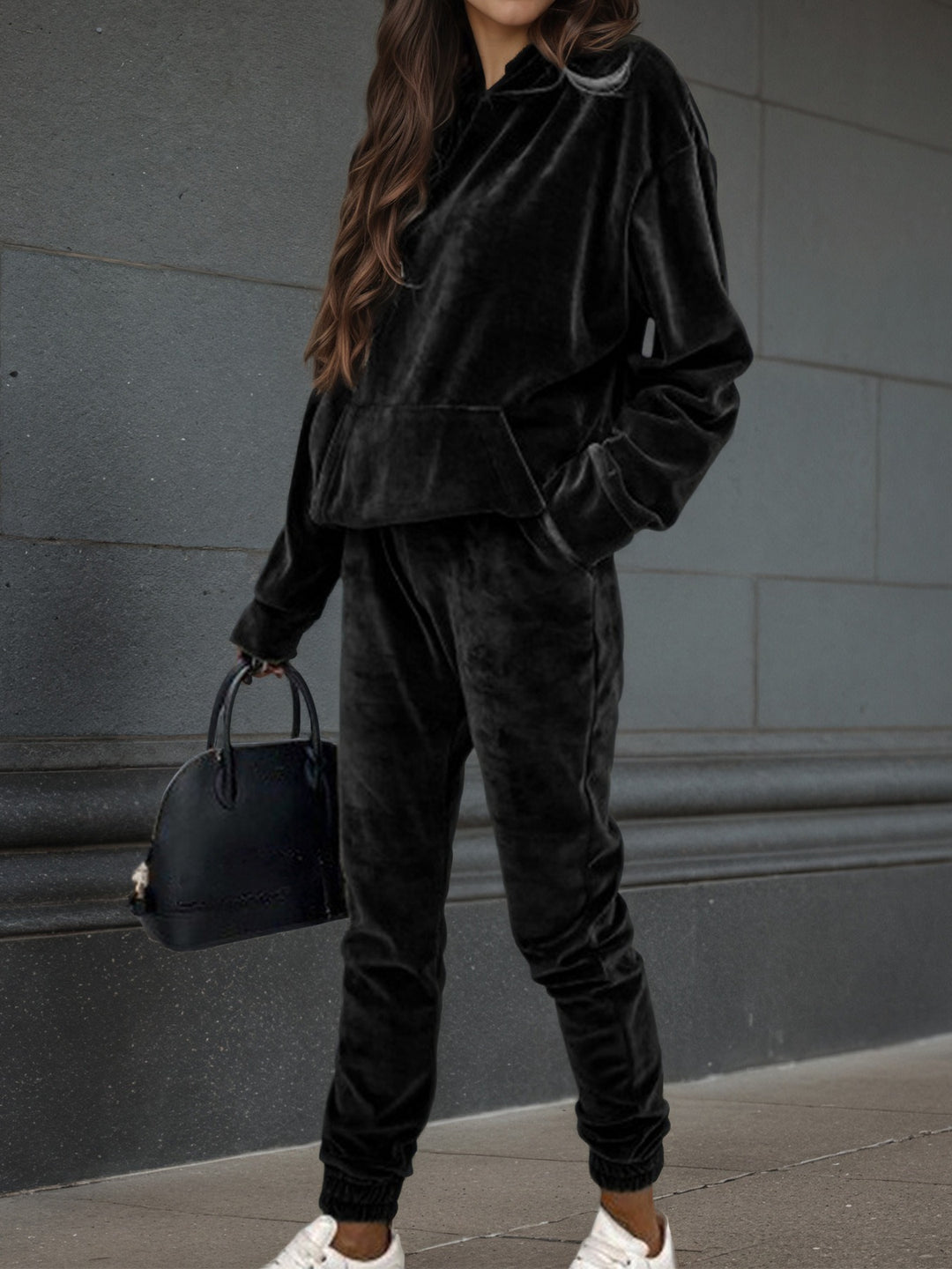 Dam sporty fleece set med hoodie och elastisk midja Mirla-Eva Jonsson