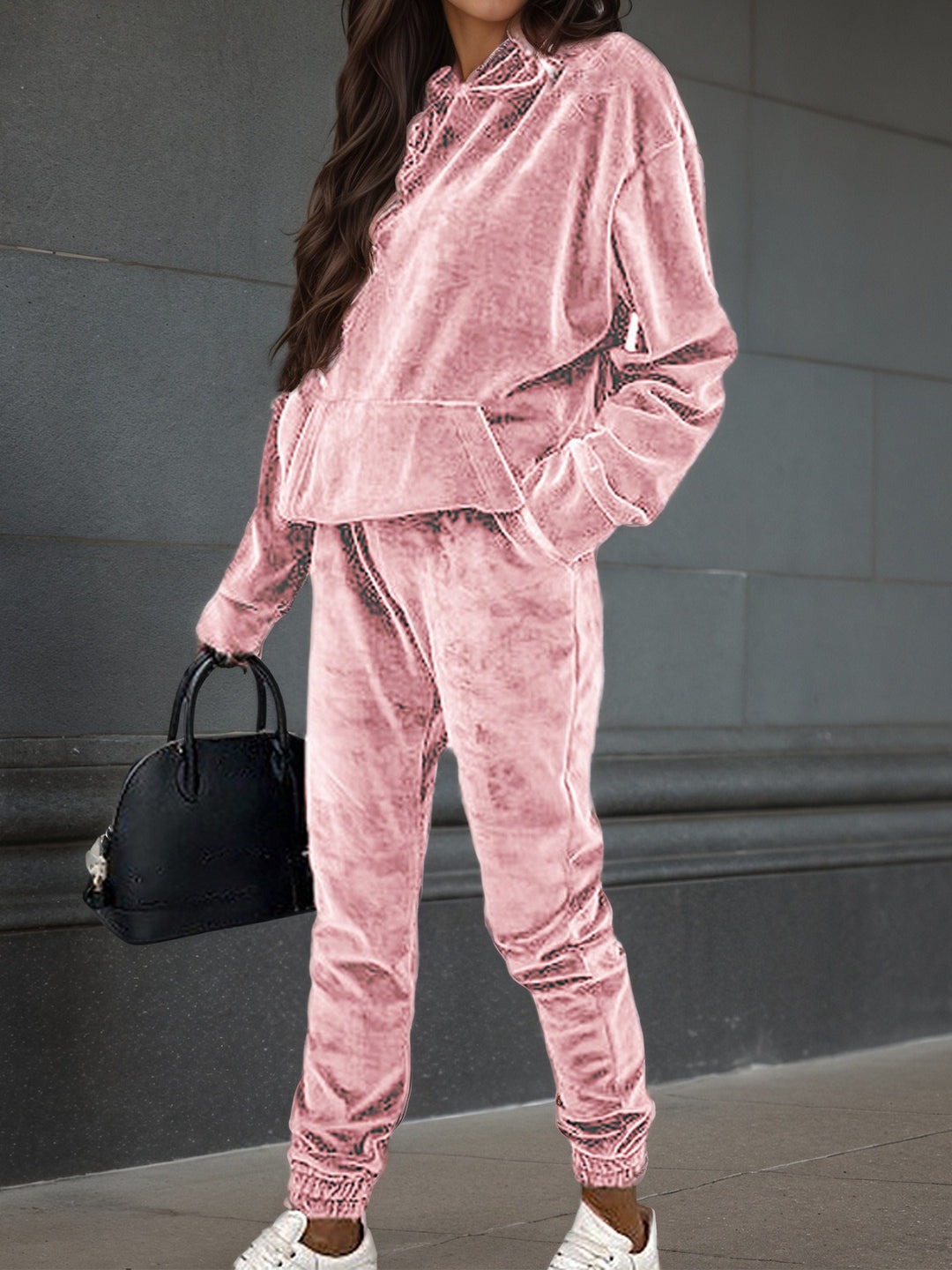 Dam sporty fleece set med hoodie och elastisk midja Mirla-Eva Jonsson