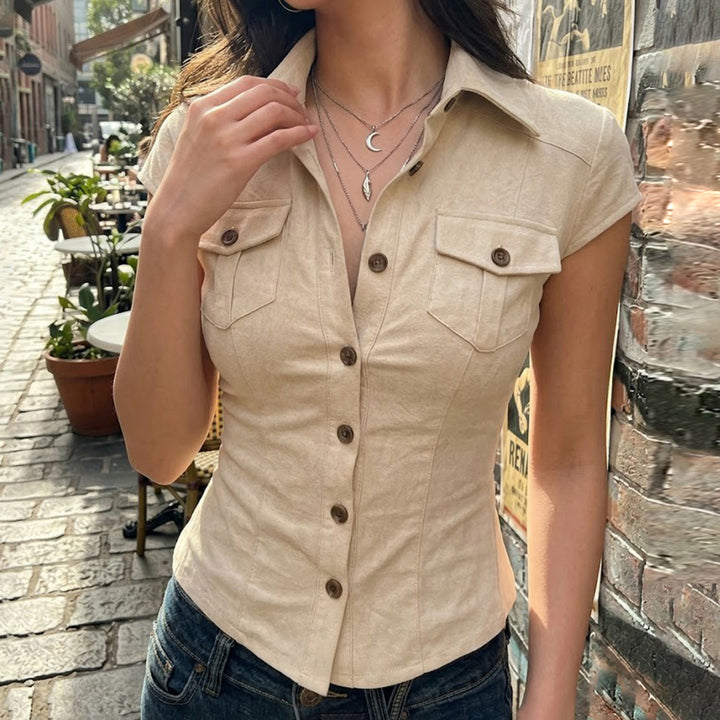 Dam tailored short sleeve shirt with decorative breast pockets Mirla-Eva Jonsson