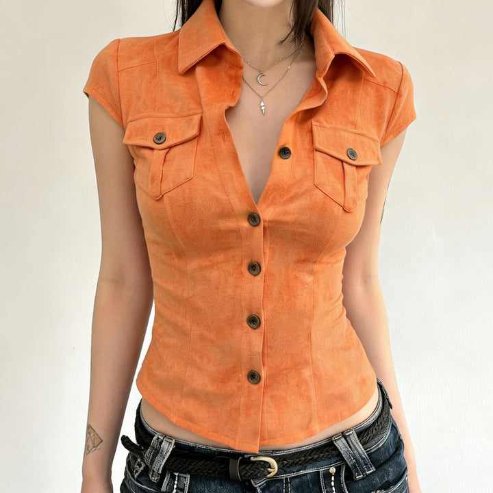 Dam tailored short sleeve shirt with decorative breast pockets Mirla-Eva Jonsson