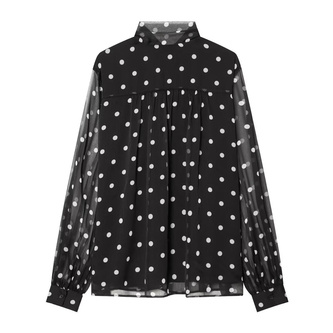 Dam transparent blus med slipskrage i polka-dotsdesign Mirla-Eva Jonsson