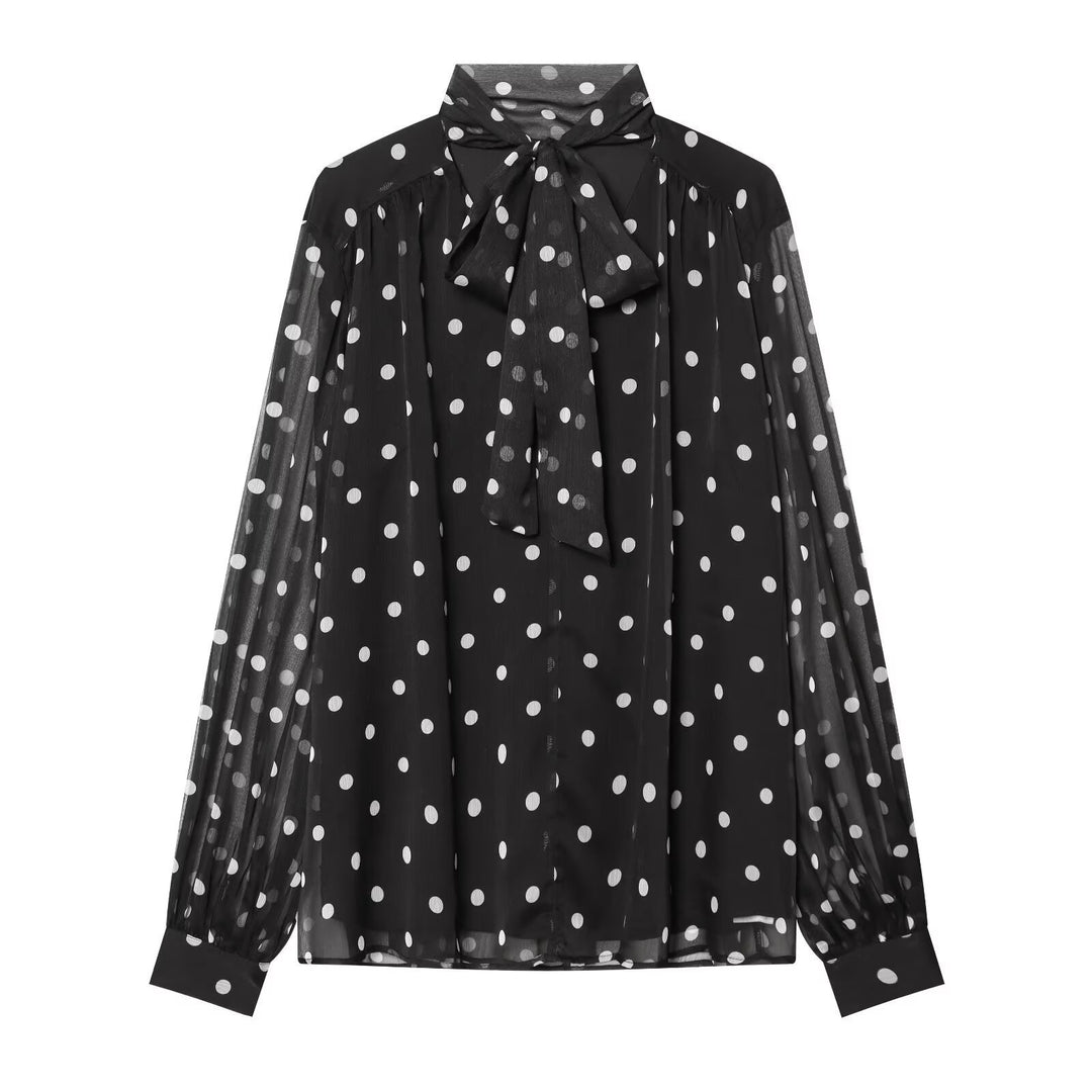 Dam transparent blus med slipskrage i polka-dotsdesign Mirla-Eva Jonsson