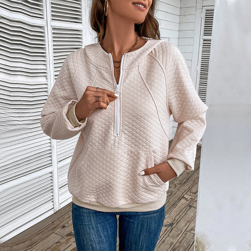 Dam trendy zip sweatshirt med dragkedja och pikémönster Mirla-Eva Jonsson