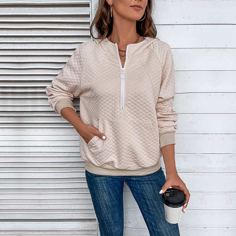 Dam trendy zip sweatshirt med dragkedja och pikémönster Mirla-Eva Jonsson
